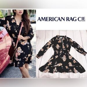 AMERICAN RAG CIE Women’s Long Sleeve Polka Dot Floral Dress Size Large